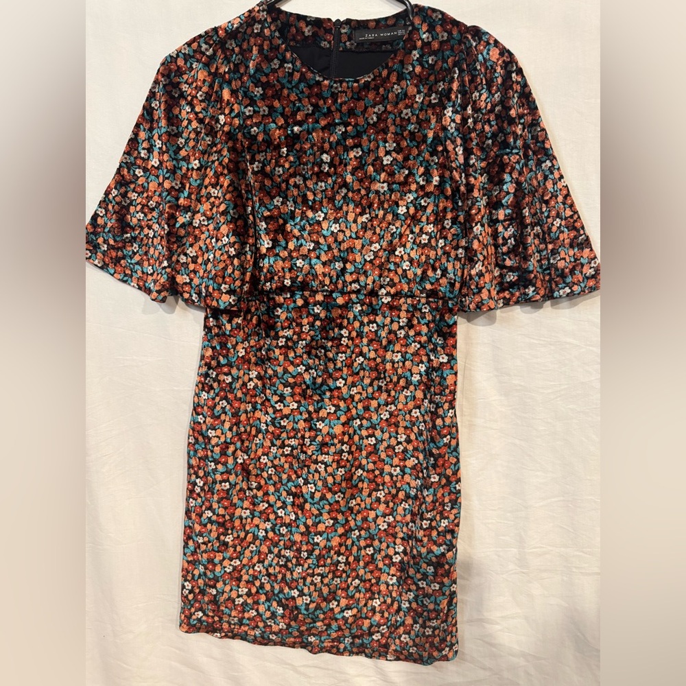 Zara Women’s floral Velvet Dress Size XS